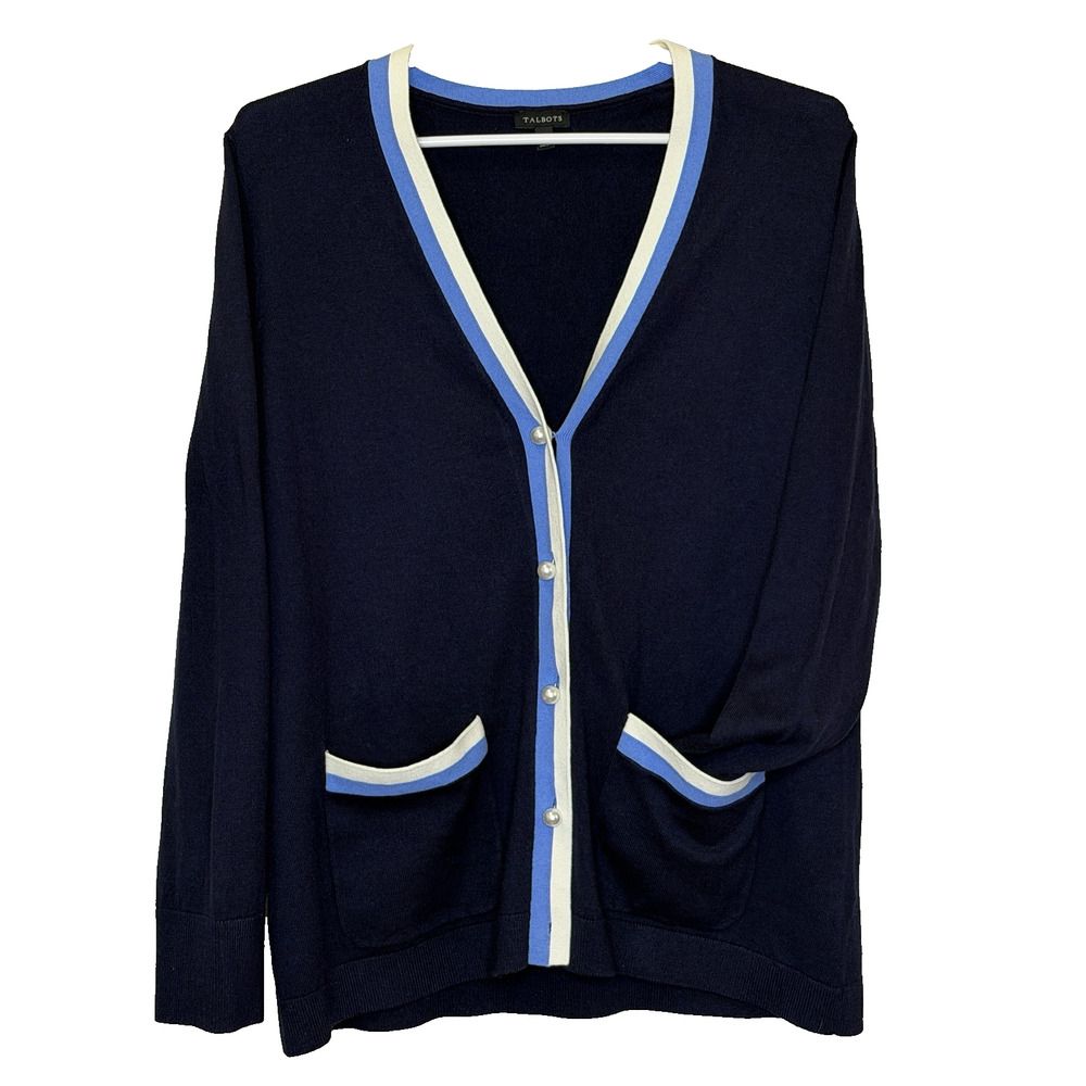 Talbots Sweater Cardigan Womens Size Large Blue Long Sleeve V-Neck Button Front